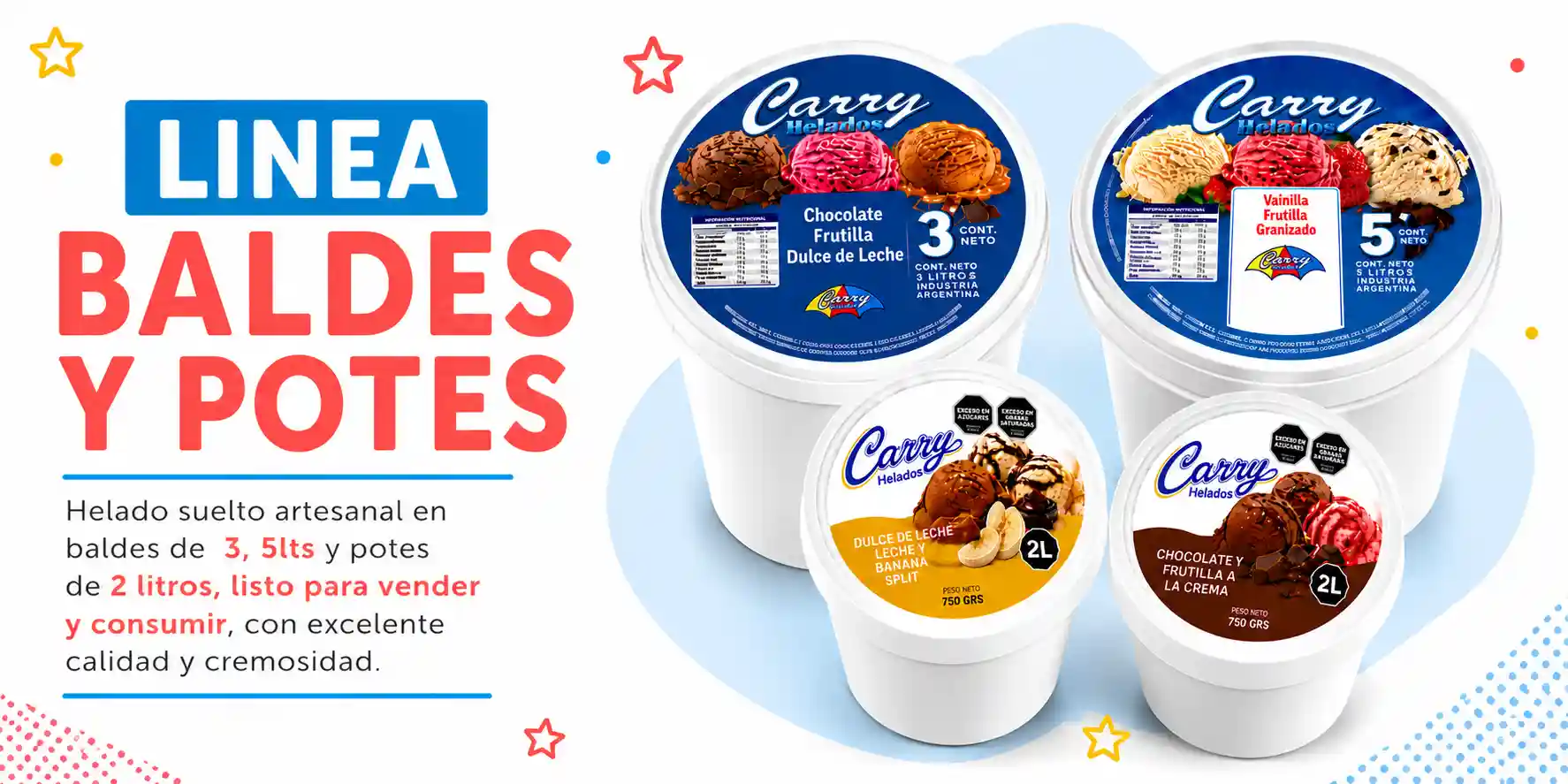 Linea de baldes y potes de helados Carry